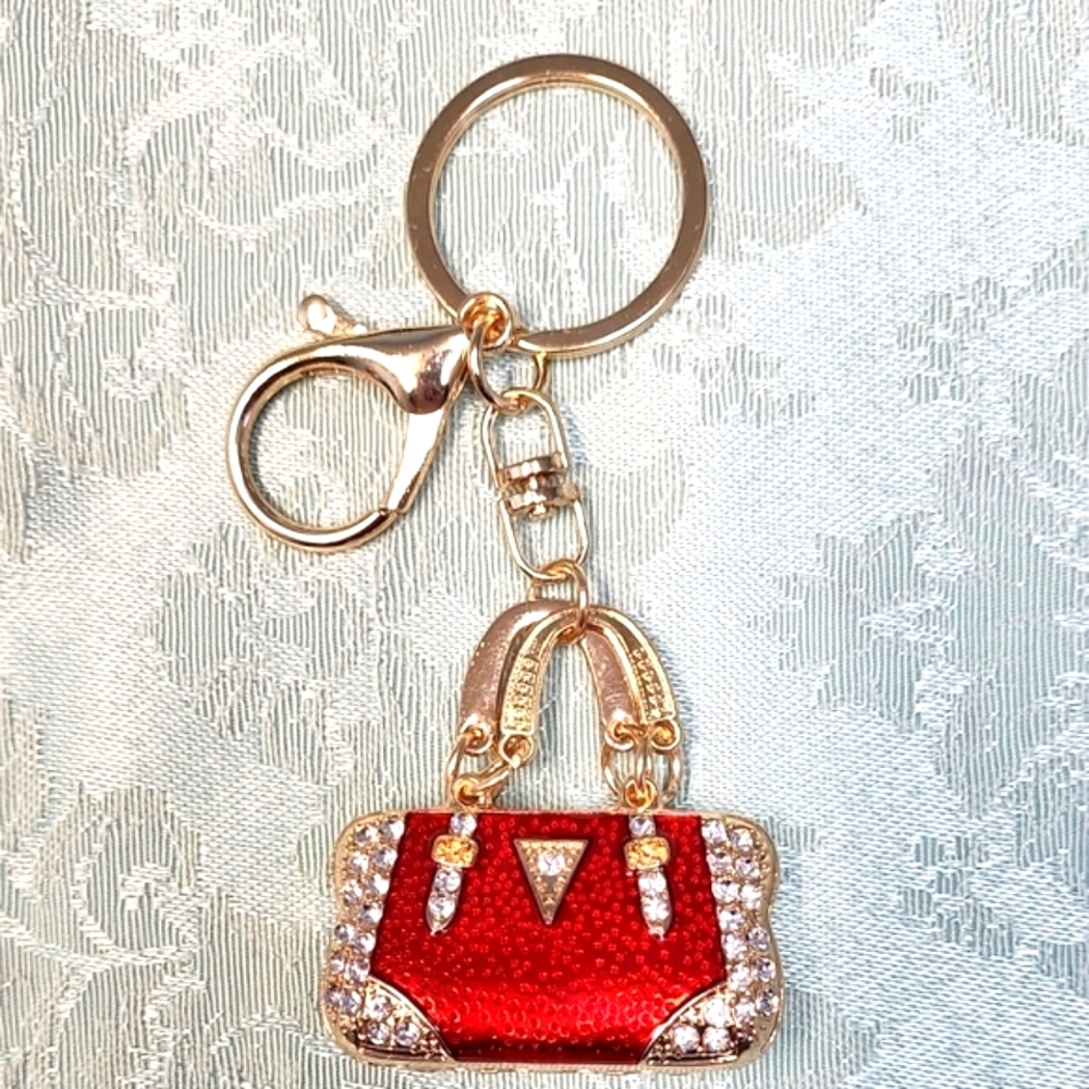 **HALF PRICE**Elegant Red & Gold Metal Handbag Keychain!